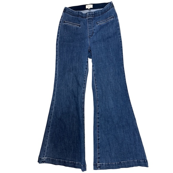 Pilcro Denim - Pilcro Blue Denim Wide Flare Jeans Stretch Pull-on Anthropologie Size 30